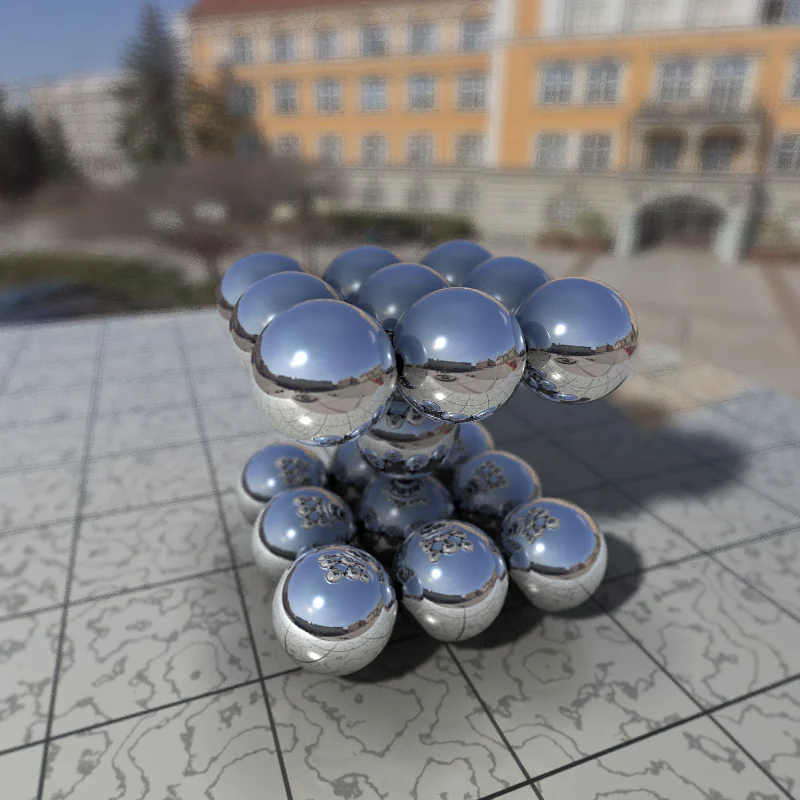 Scène rendue avec reflets et éclairage
